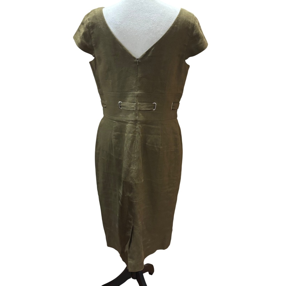 Talbots Vintage Linen Olive Green V-Neck Tie Waist Sheath Dress Size‎ 12 Womens - Picture 5 of 12